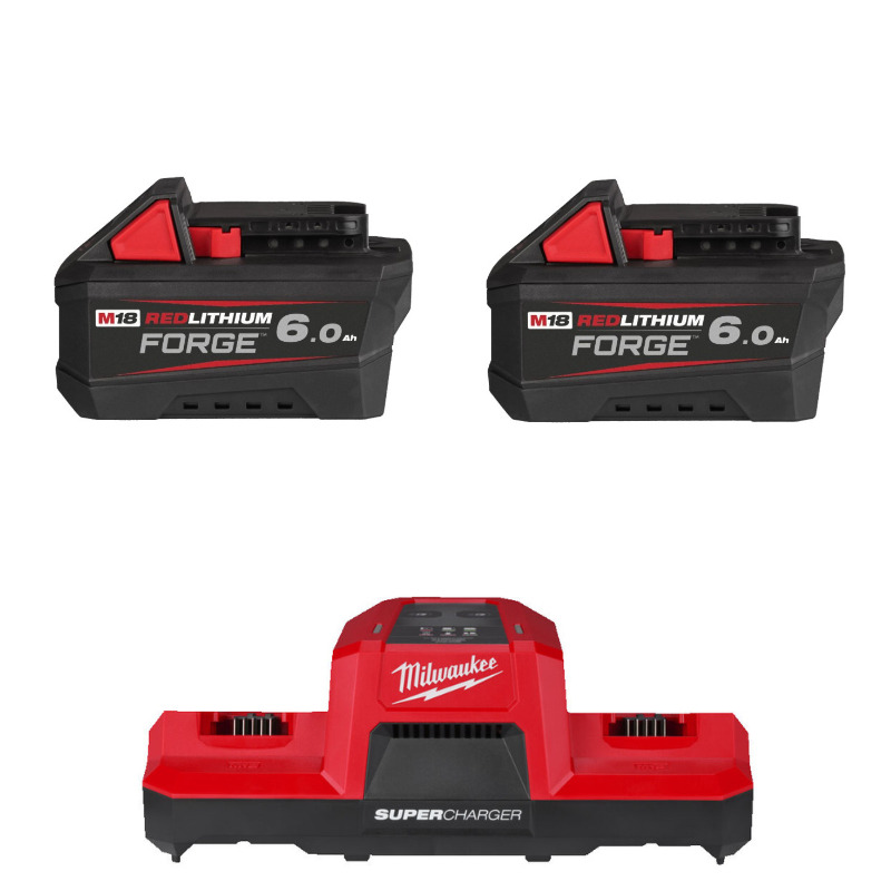 Milwaukee 18v Forge 6ah Battery and Dual Bay Super Charger Bundle - 2 x M18FB6 & M18DBSC Milwaukee 18v Forge 6ah Battery and Dual Bay Super Charger Bundle - 2 x M18FB6 & M18DBSC