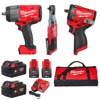 Milwaukee 3 Piece Kit M18 Impact Wrench, M12 Impact Wrench & M12 Ratchet