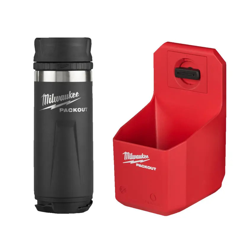 Milwaukee 4932480706 Packout Cup Holder & 4932493474 Packout Bottle 532ml Sip Lid Black Milwaukee 4932480706 Packout Cup Holder & 4932493474 Packout Bottle 532ml Sip Lid Black