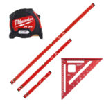 Milwaukee 5 Piece Measuring Tool Set – 3 Spirit Levels, Metric Rafter Square and 5m Tape Measure