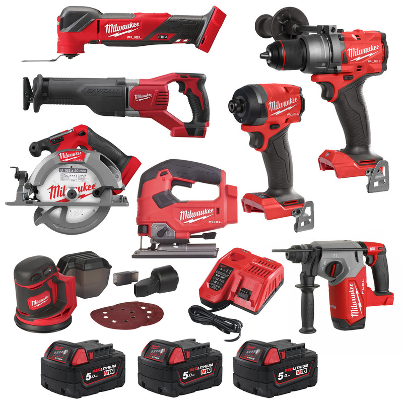 Milwaukee 8 Piece M18 Tool Kit - 3 x 5.0ah Batteries Milwaukee 8 Piece M18 Tool Kit - 3 x 5.0ah Batteries