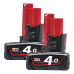 Milwaukee M12B4 M12 4.0Ah RedLithium-Ion Batteries (Twin Pack)