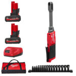 Milwaukee M12FPTR-0 12v Fuel Inside Pass Through Ratchet Kit - 2 x 5.0ah High Output Batteries, Charger & Bag