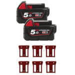Milwaukee M18B5 18V 5.0Ah RedLithium-Ion Batters (Twin Pack) + 6 Pack Battery Holders