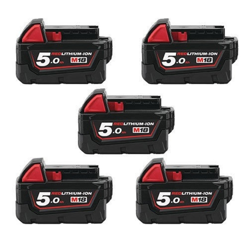 Milwaukee M18B5 5.0Ah RedLithium-Ion Batteries (Five Pack) Milwaukee M18B5 5.0Ah RedLithium-Ion Batteries (Five Pack)