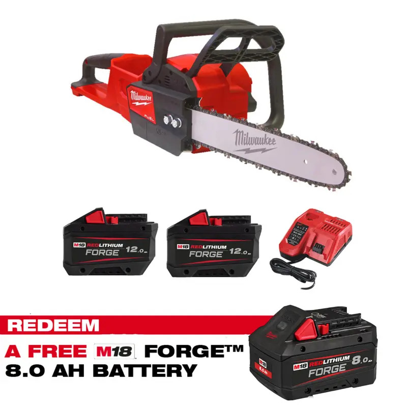 Milwaukee M18FCHS35-122 18V 35cm Fuel Chain Saw Kit - 2 x 12.0ah Forge Batteries & Charger (CLAIM FREE 8.0AH FORGE BATTERY VIA MILWAUKEE REDEMPTION) Milwaukee M18FCHS35-122 18V 35cm Fuel Chain Saw Kit - 2 x 12.0ah Forge Batteries & Charger (CLAIM FREE 8.0AH FORGE BATTERY VIA MILWAUKEE REDEMPTION)
