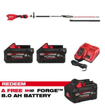 Milwaukee M18FHETE22-0 18v Fuel Extended Pole Hedge Trimmer 216cm Kit - 2 x 8.0ah Forge Batteries & Charger (CLAIM FREE 8.0AH FORGE BATTERY VIA MILWAUKEE REDEMPTION)